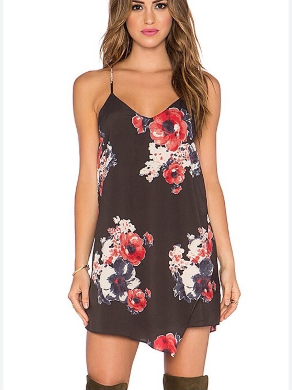 Free People Printed Chiffon Cascades Slip Dress Floral Pattern - Medium